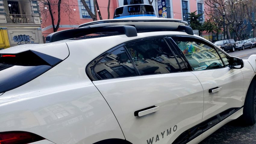 A Waymo rider-only robotaxi is seen during a test ride in San Francisco on Dec. 9, 2022.