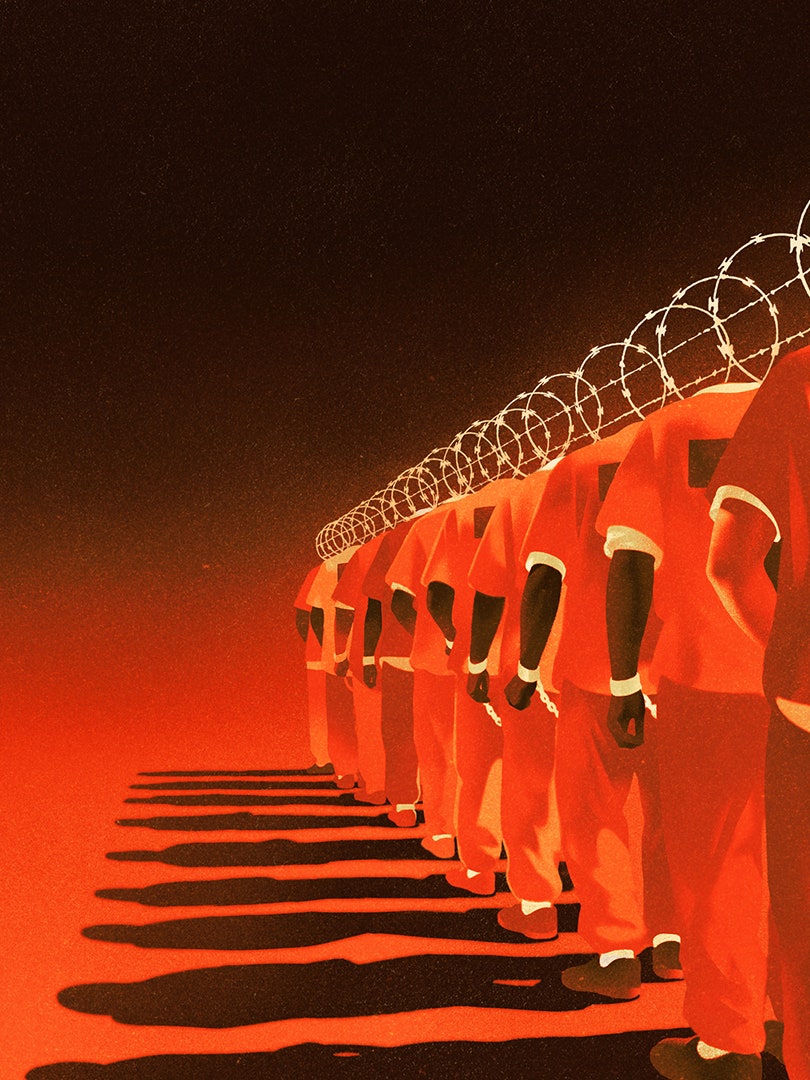 An illustration of a row of prisoners.