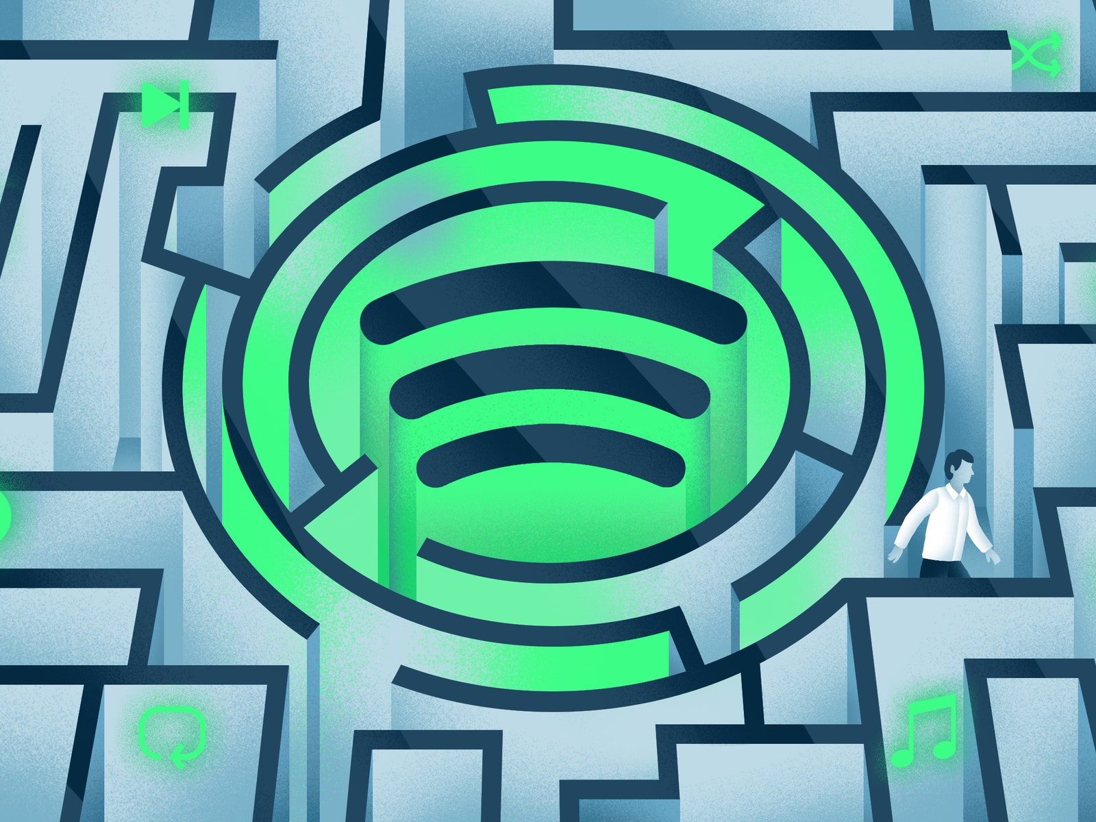 Illustration of Kyle exiting the Spotify maze.