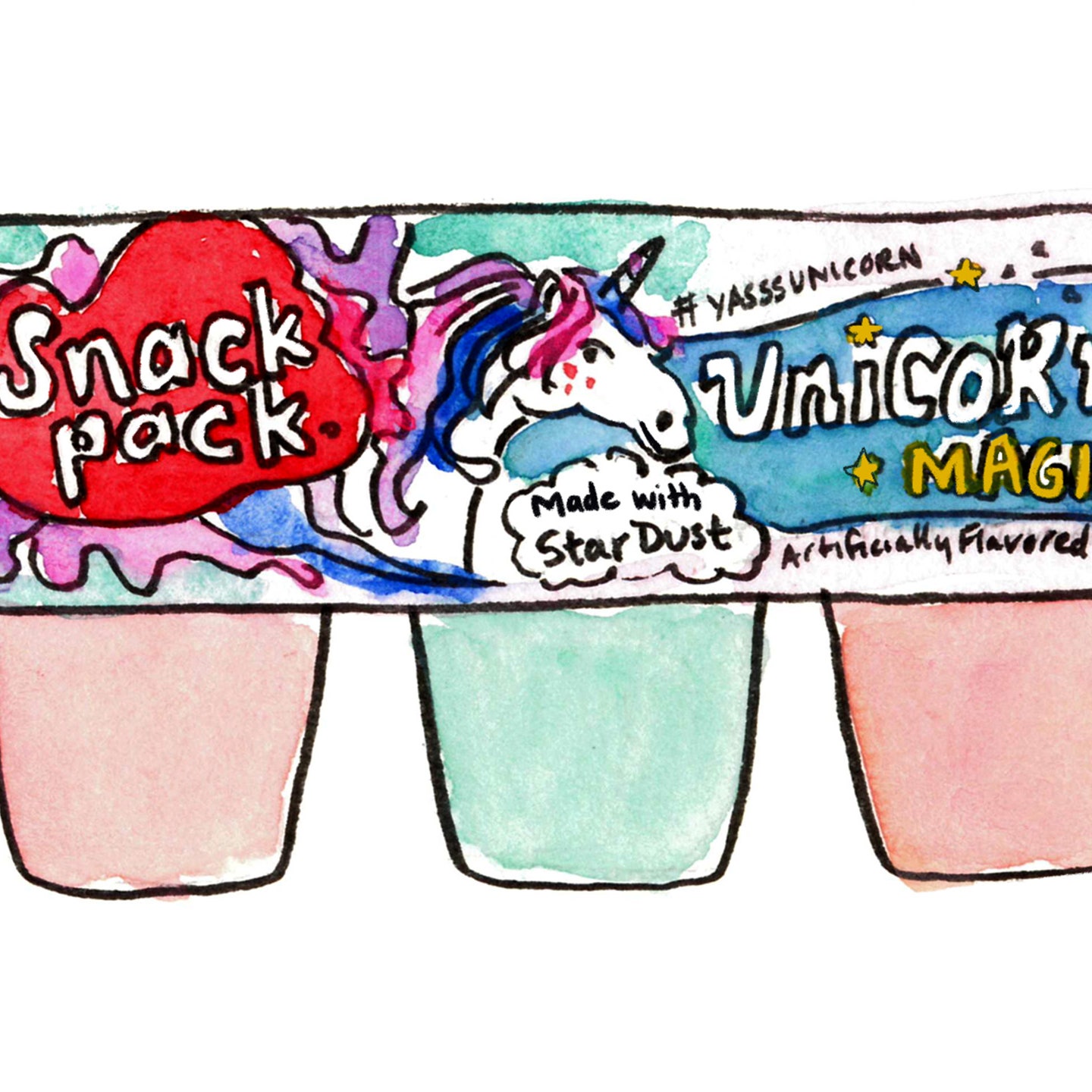 A three pack of unicorn magic pudding.