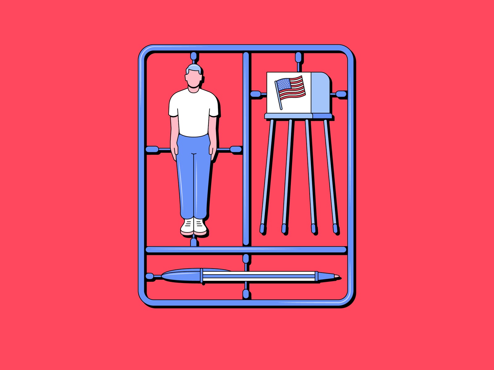 Illustration of a voter and voting booth cutout.