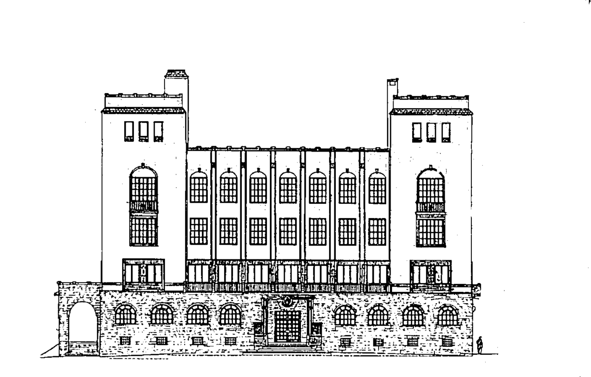 Andr. H. Bjercke og Georg Eliassen: Sjømannsskolen i Oslo (ark. tegn., gjengitt etter "Arkitektnytt")