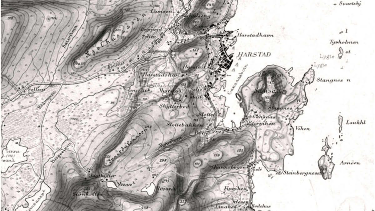 Utsnitt fra gradteigsmåling M8-sv fra 1908.