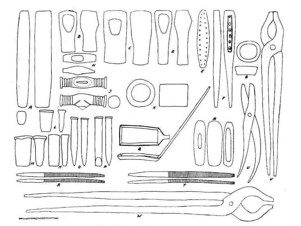 Smedverktøyet som ble funnet i graven Bygland. Det er fra slutten av jernalderen.