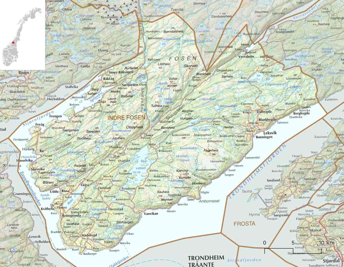 Kart over Indre Fosen kommune