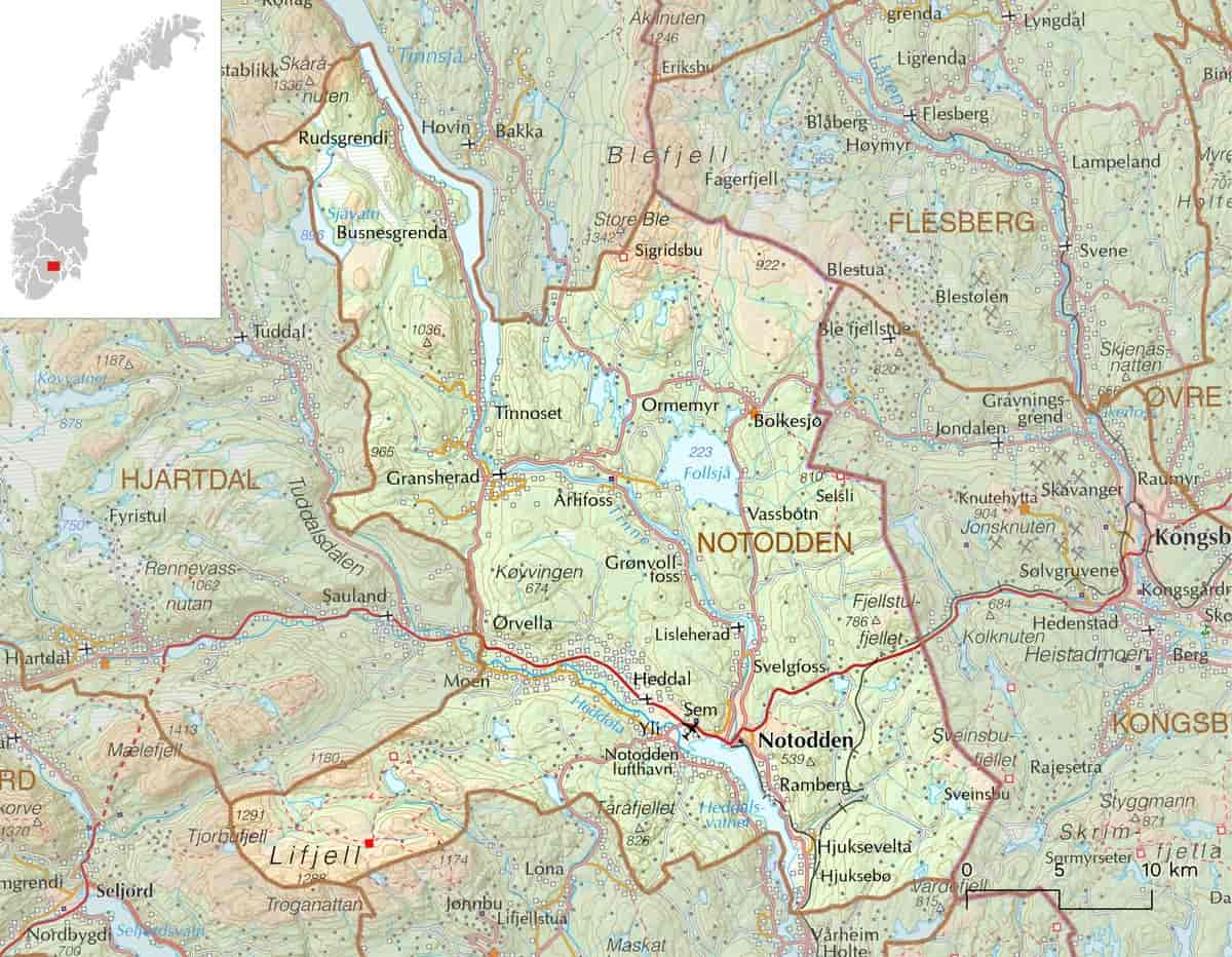 Kart over Notodden kommune