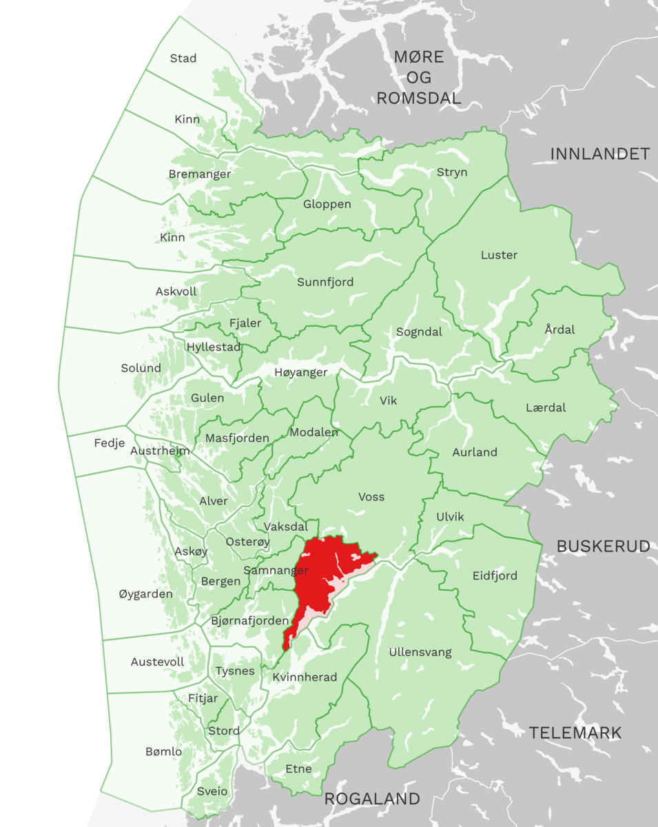 Kart: Kvam kommune i Vestland