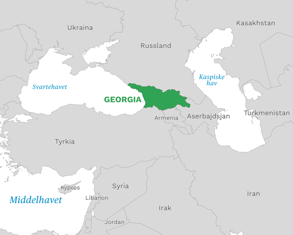Plassering av Georgia med naboland rundt, kart