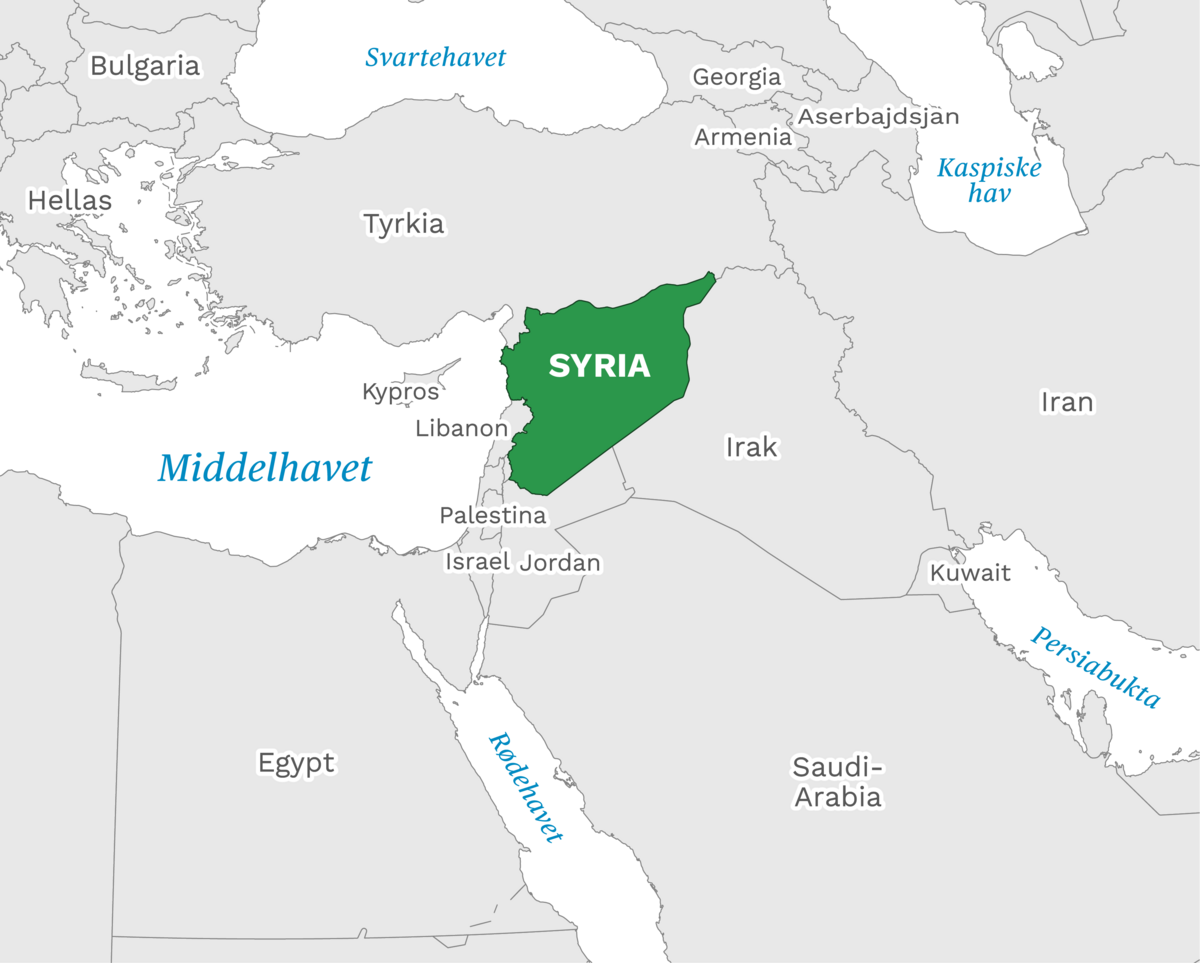 Plassering av Syria med naboland rundt, kart