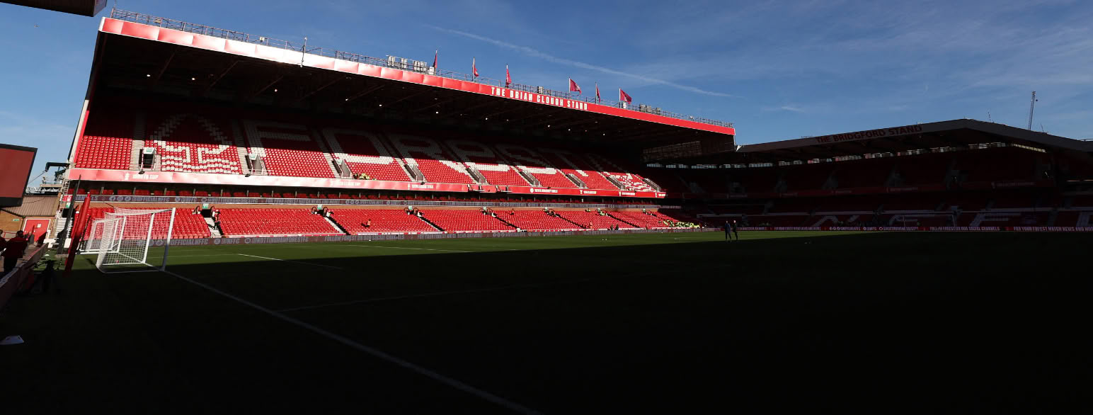 The City Ground, Nottingham Forests hjemmebane, fotografert høsten 2023