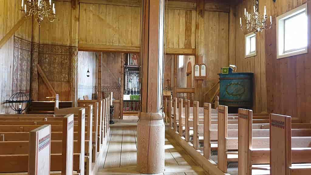 Midtmasten i Høyjord stavkirke, antakelig bygget ca. 1275