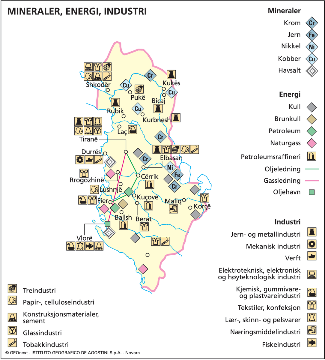 Albania, øk.kart: min. og ind.