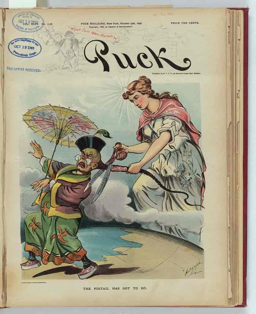 Tegning fra magasinet Puck (19. oktober 1898).