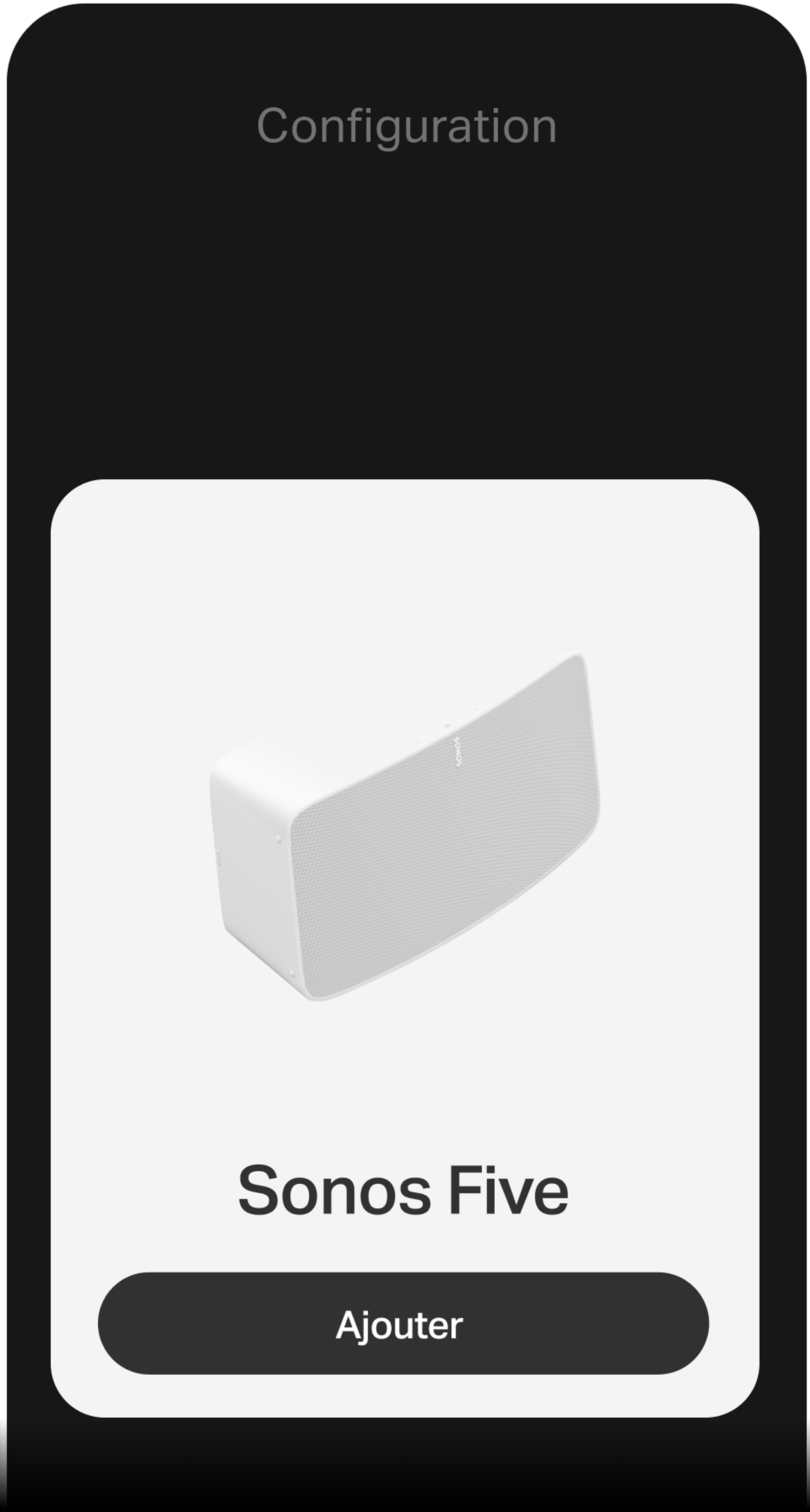 Un téléphone intelligent montrant la configuration au moyen de l’application Sonos