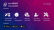 an advertisement for spixi v0.6.0 which is available on google play and the app store