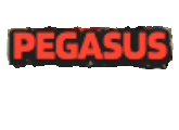 a red and black pegasus sign on a white background