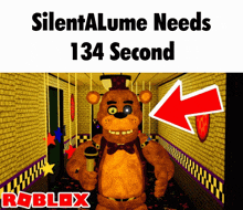 a picture of a teddy bear holding a microphone with the words silentalume needs 134 seconds