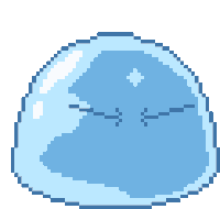 a pixel art drawing of a blue sphere with a face