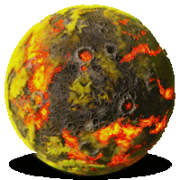 a painting of a planet with yellow and red spots