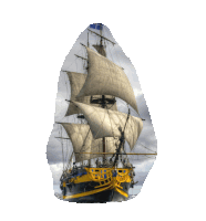 a large sailboat with a flag on top of it