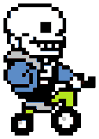 a pixel art of a skeleton riding a bike