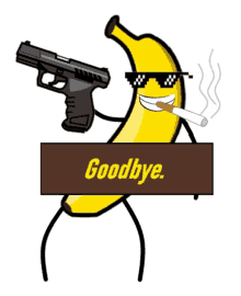 a cartoon banana holding a gun and smoking a cigarette