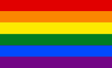 a rainbow flag with a red , yellow , orange , green , blue and purple stripes on a white background .