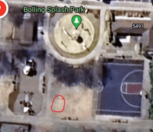 an aerial view of bolling splash park shows a basketball court