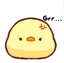 a yellow chicken with an angry look on its face and the word grr written below it .