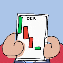 a cartoon of a person holding a card that says dex on it