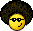 a pixel art illustration of a smiley face with sunglasses and an afro .