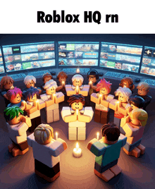 a poster for roblox hq rn shows a group of people holding candles