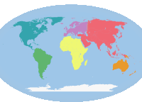 a colorful map of the world divided into sections