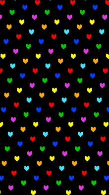 colorful hearts on a black background with a rainbow of colors