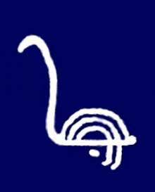 a blue background with a white drawing of a swan