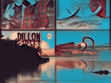 a painting of a window with a sign that says dillon street on it