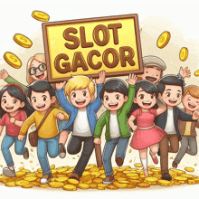 a group of kids are holding a sign that says slot gacor