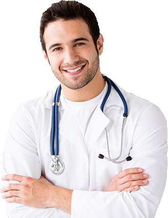 a doctor with a stethoscope around his neck smiles for the camera