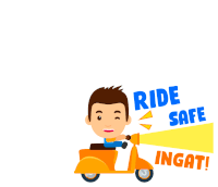 a cartoon of a man riding a scooter with the words " ride safe ingat " below him