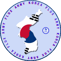 a logo for army korea flux with a map