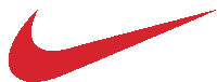 a red nike swoosh is against a white background