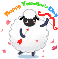 a black and white sheep holding a red arrow with the words happy valentine 's day surrounding it