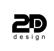 a black and white logo for a company called 2d design on a white background .