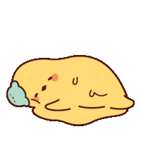 a cartoon drawing of a yellow blob with a blue nose