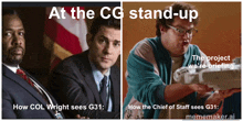 a collage of two images with the caption at the cg stand up