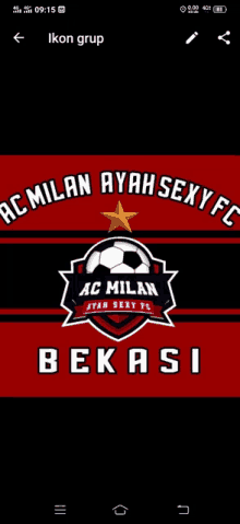 ac milan ayah sexy fc bekasi logo on a cell phone screen