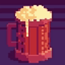 a pixel art of a mug of beer with foam coming out of it