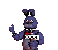 a purple bunny holding a sign that says cool