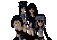 a group of dolls are standing next to each other with one wearing a hat with the letter e on it