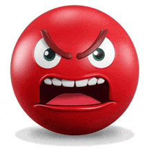 a red smiley face with an angry expression